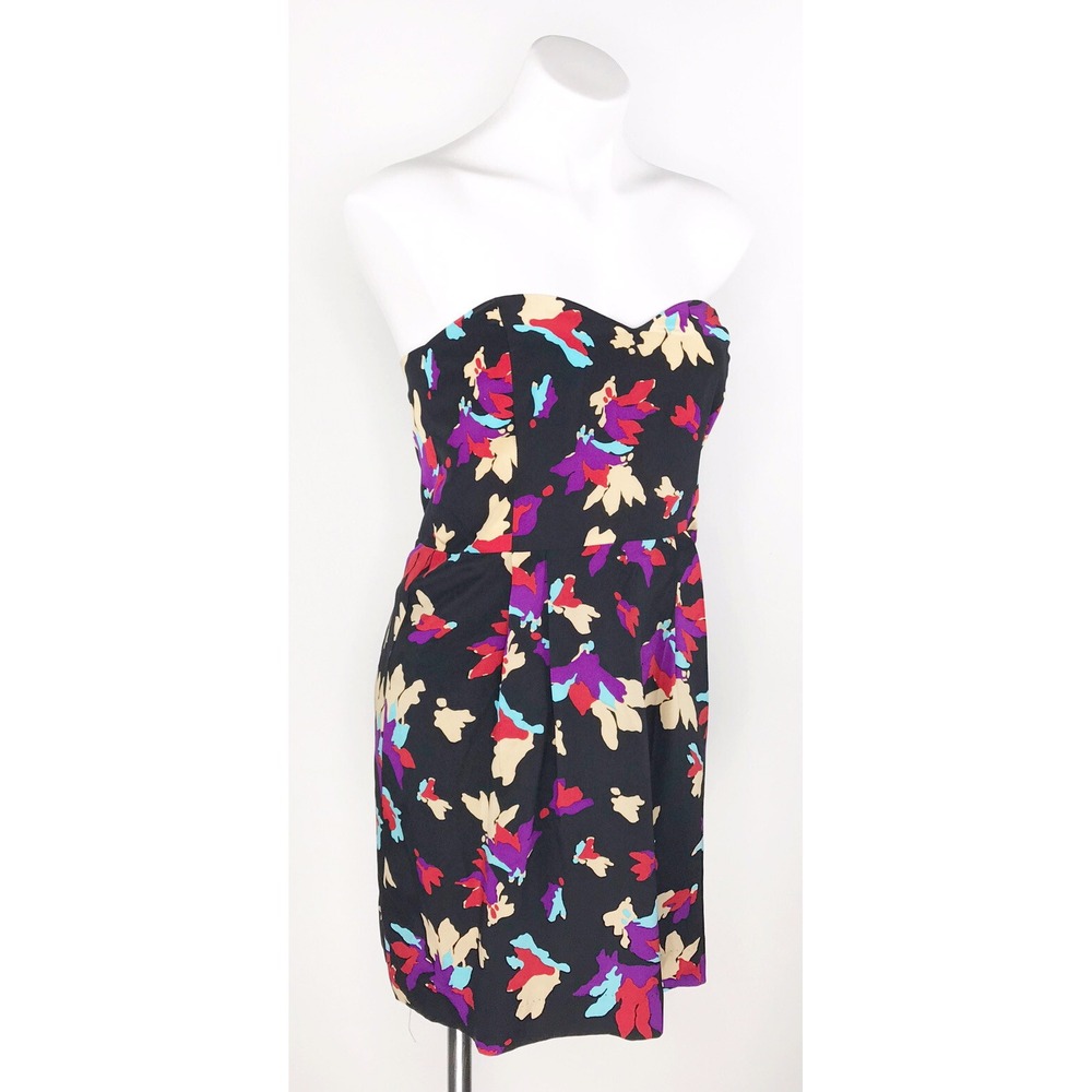 LaRoque Strapless Floral Black Short Lined Party Cocktail Dress Women's 6‎